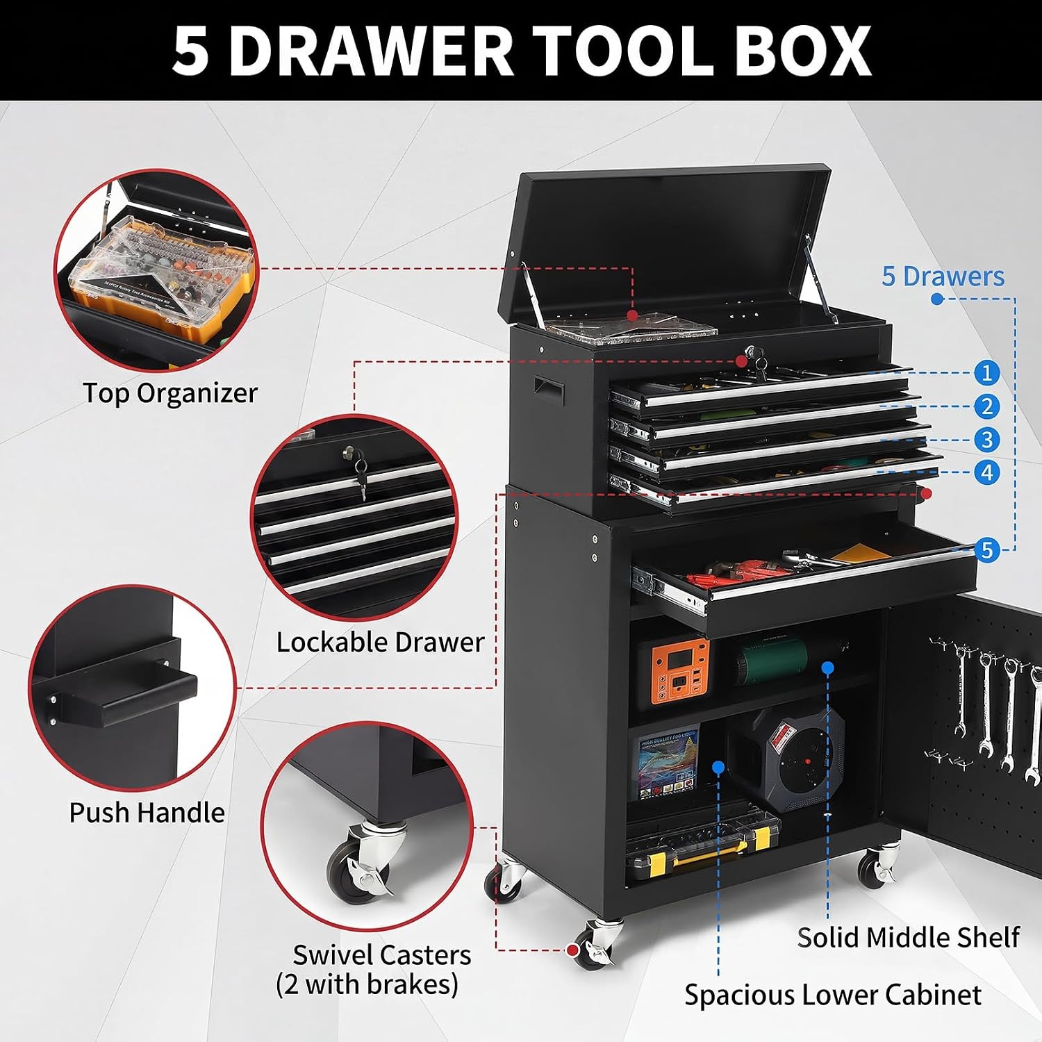 Kabinet Perkakas Beroda 5 Laci - Tools Trolley For Workshop ulasan dan harga